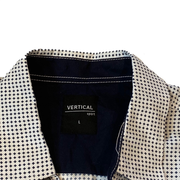 Vertical Sport Men's Button Down White &Navy Shirt - Picture 3 of 5